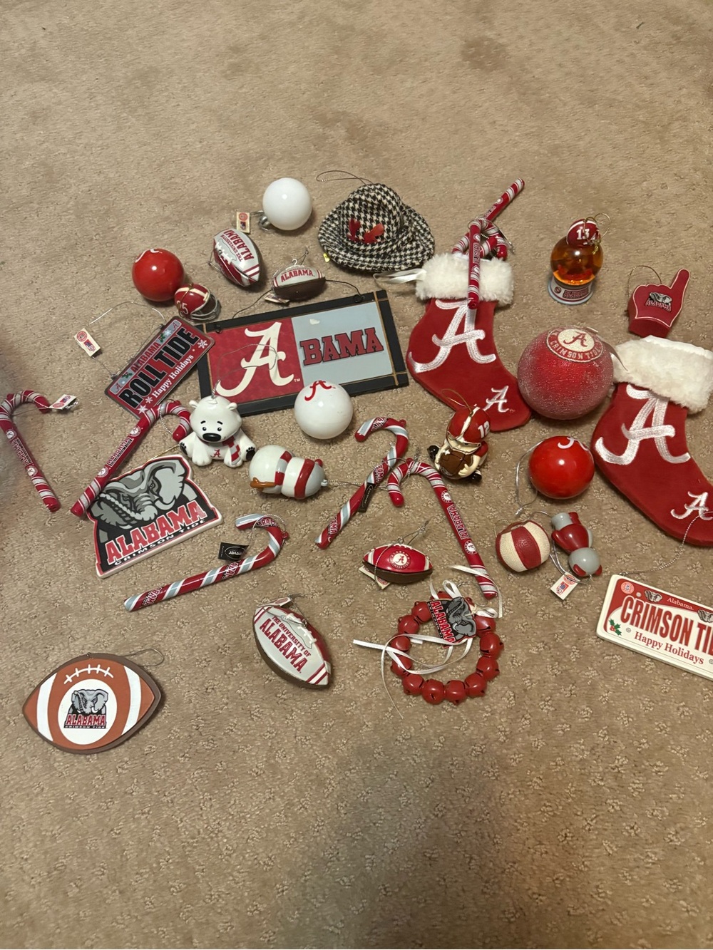 Large group of Alabama crimson tide Christmas tree ornaments. 25-30